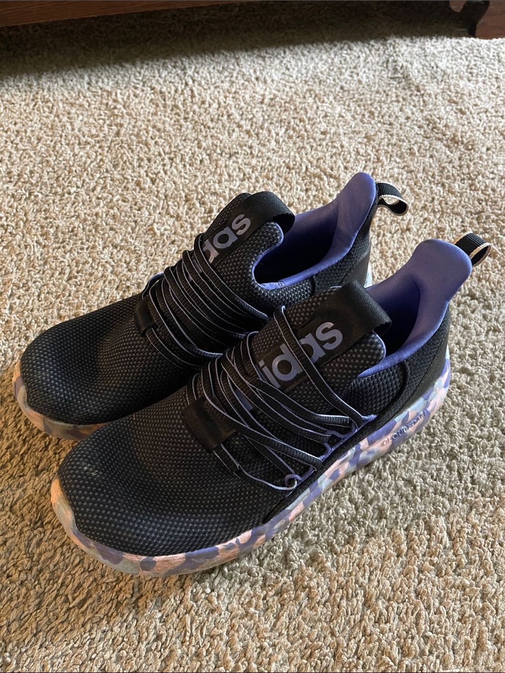 adidas Black Sneakers with Purple Lining and Patterned Sole